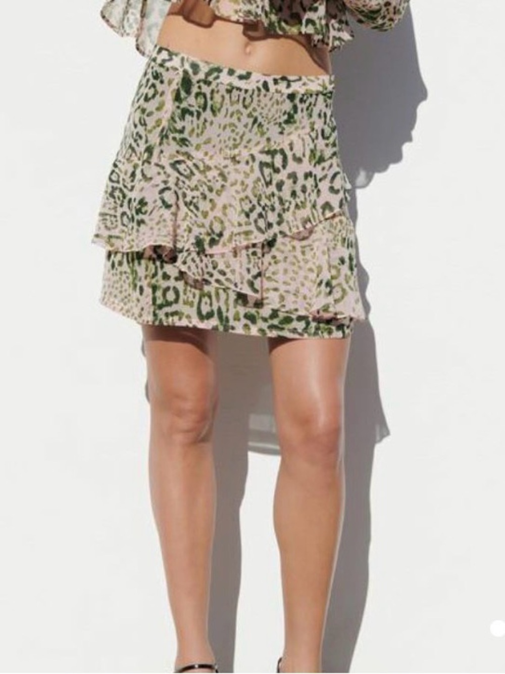 Zara Asymmetrical Leopard Skirt - Green and Pink
